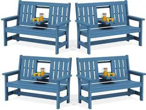 Outdoor Bench with Cup Holder, Oversized 58" HDPE Porch Bench Suitable for 3 Person, All Weather Patio Benches with High Backrest for Garden, Park, Yard, Front Porch, Navy Outdoor Bench with Cup Holder, Oversized 58" HDPE Porch Bench Suitable for 3 Person, All Weather Patio Benches with High Backrest for Garden, Park, Yard, Front Porch, Navy