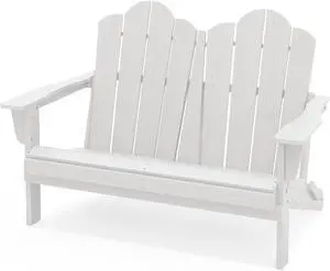 Folding Adirondack Bench, HDPE All-Weather Adirondack Loveseat, 660 lbs Capacity, Foldable Outdoor Patio Bench for Deck, Lawn, Garden, White Folding Adirondack Bench, HDPE All-Weather Adirondack Loveseat, 660 lbs Capacity, Foldable Outdoor Patio Bench for Deck, Lawn, Garden, White