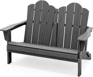 Adirondack Bench, HDPE All-Weather Adirondack Loveseat, Outdoor Adirondack Chair for 2, Grey Adirondack Bench, HDPE All-Weather Adirondack Loveseat, Outdoor Adirondack Chair for 2, Grey