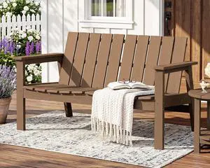 HDPE Outdoor Bench, 2-Person All-Weather Outdoor Bench, Patio Garden Bench with 660 lbs Capacity, Outdoor Patio Bench for Deck, Lawn, Garden, Brown HDPE Outdoor Bench, 2-Person All-Weather Outdoor Bench, Patio Garden Bench with 660 lbs Capacity, Outdoor Patio Bench for Deck, Lawn, Garden, Brown