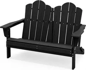 Folding Adirondack Bench, HDPE All-Weather Adirondack Loveseat, 660 lbs Capacity, Foldable Outdoor Patio Bench for Deck, Lawn, Garden, Black Folding Adirondack Bench, HDPE All-Weather Adirondack Loveseat, 660 lbs Capacity, Foldable Outdoor Patio Bench for Deck, Lawn, Garden, Black