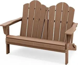 Folding Adirondack Bench, HDPE All-Weather Adirondack Loveseat, 660 lbs Capacity, Foldable Outdoor Patio Bench for Deck, Lawn, Garden, Brown Folding Adirondack Bench, HDPE All-Weather Adirondack Loveseat, 660 lbs Capacity, Foldable Outdoor Patio Bench for Deck, Lawn, Garden, Brown