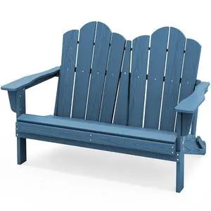 Outdoor Folding Adirondack Bench, HDPE All-Weather Adirondack Loveseat, 660 lbs Capacity, Foldable Outdoor Patio Bench for Deck, Lawn, Garden, Navy Outdoor Folding Adirondack Bench, HDPE All-Weather Adirondack Loveseat, 660 lbs Capacity, Foldable Outdoor Patio Bench for Deck, Lawn, Garden, Navy