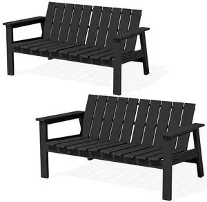 HDPE Outdoor Bench Set of 2, 2-Person All-Weather Patio Garden Bench with 660 lbs Capacity, Curved Seat, Outdoor Patio Bench for Deck, Lawn, Garden, Black HDPE Outdoor Bench Set of 2, 2-Person All-Weather Patio Garden Bench with 660 lbs Capacity, Curved Seat, Outdoor Patio Bench for Deck, Lawn, Garden, Black