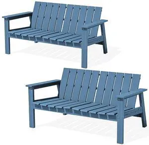 HDPE Outdoor Bench Set of 2, 2-Person All-Weather Patio Garden Bench with 660 lbs Capacity, Curved Seat, Outdoor Patio Bench for Deck, Lawn, Garden, Navy HDPE Outdoor Bench Set of 2, 2-Person All-Weather Patio Garden Bench with 660 lbs Capacity, Curved Seat, Outdoor Patio Bench for Deck, Lawn, Garden, Navy