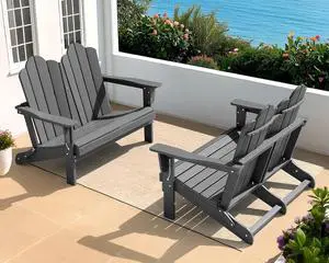 Folding Adirondack Bench, HDPE All-Weather Adirondack Loveseat Set of 2, Grey Folding Adirondack Bench, HDPE All-Weather Adirondack Loveseat Set of 2, Grey