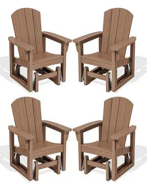 Outdoor Glider Chair Set of 4, HDPE Wood-Like Patio Glider Rocker All-Weather Porch Glider for Outside, Brown Outdoor Glider Chair Set of 4, HDPE Wood-Like Patio Glider Rocker All-Weather Porch Glider for Outside, Brown
