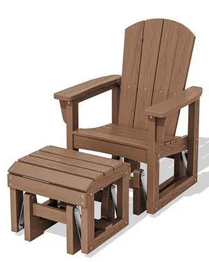 Outdoor Glider Chair with Ottoman, HDPE Wood-Like Patio Glider Set All-Weather Porch Glider for Outside, Brown Outdoor Glider Chair with Ottoman, HDPE Wood-Like Patio Glider Set All-Weather Porch Glider for Outside, Brown