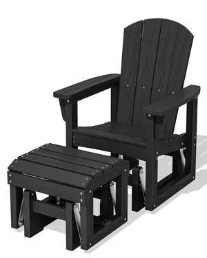 Outdoor Glider Chair with Ottoman, HDPE Wood-Like Patio Glider Set All-Weather Porch Glider for Outside, Black Outdoor Glider Chair with Ottoman, HDPE Wood-Like Patio Glider Set All-Weather Porch Glider for Outside, Black