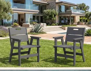 2-Pack HDPE Outdoor Patio Chairs, 19.69" Wide Ergonomic Dining Chairs, 330 LBS Heavy Duty All-Weather Arm Chairs for Backyard Deck Garden, Gray 2-Pack HDPE Outdoor Patio Chairs, 19.69" Wide Ergonomic Dining Chairs, 330 LBS Heavy Duty All-Weather Arm Chairs for Backyard Deck Garden, Gray