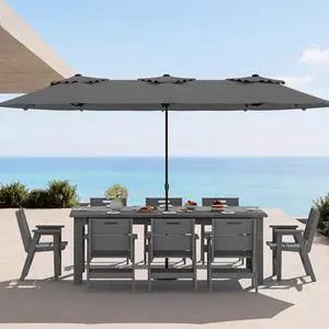 10-Piece Outdoor Dining Set, All-Weather HDPE Patio Furniture with 76" Rectangular Dining Table, 8 Arm Chairs & 1 15FT Umbrella (Base Not Included), Heavy Duty Patio Dining Sets, Gray 10-Piece Outdoor Dining Set, All-Weather HDPE Patio Furniture with 76" Rectangular Dining Table, 8 Arm Chairs & 1 15FT Umbrella (Base Not Included), Heavy Duty Patio Dining Sets, Gray