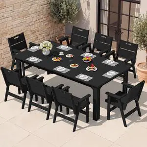 HDPE Outdoor Dining Set for 8, 9 Pieces All-Weather Patio Furniture Set with Rectangular Dining Table and 8 Chairs, Water & Fade Resistant Outdoor Dining Set for Backyard, Deck, Balcony, Black HDPE Outdoor Dining Set for 8, 9 Pieces All-Weather Patio Furniture Set with Rectangular Dining Table and 8 Chairs, Water & Fade Resistant Outdoor Dining Set for Backyard, Deck, Balcony, Black