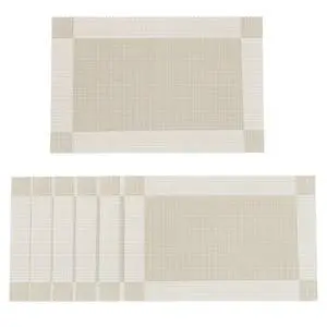 6-Pack Heat Resistant Placemats, Non-Slip Woven Vinyl Table Mats, Washable & Durable for Daily Meals, Indoor & Outdoor Use, Beige 6-Pack Heat Resistant Placemats, Non-Slip Woven Vinyl Table Mats, Washable & Durable for Daily Meals, Indoor & Outdoor Use, Beige