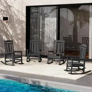 Oversized Rocking Chair Set of 4 Outdoor, HDPE Outdoor Rocking Chair Set of 4, Black Oversized Rocking Chair Set of 4 Outdoor, HDPE Outdoor Rocking Chair Set of 4, Black
