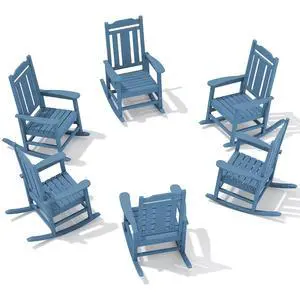 Outdoor Rocking Chair Set of 6, Patio Rocking Chair Sets, HDPE Rocking Chair for Adults, Blue Outdoor Rocking Chair Set of 6, Patio Rocking Chair Sets, HDPE Rocking Chair for Adults, Blue