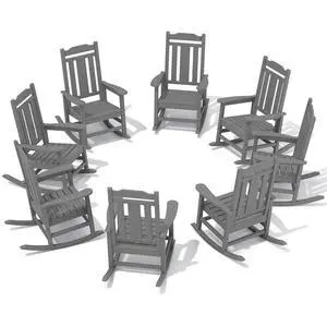 Outdoor Rocking Chair Gray Set of 8, All Weather Patio Rocking Chair, HDPE Poly Rocking Chair for Adults, Heavy Duty Front Porch Rocker Outdoor Rocking Chair Gray Set of 8, All Weather Patio Rocking Chair, HDPE Poly Rocking Chair for Adults, Heavy Duty Front Porch Rocker