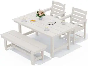 Kitchen Table Set for 467" Extended Large Dining Table with 1 Bench and 2 Chairs, White Kitchen Table Set for 467" Extended Large Dining Table with 1 Bench and 2 Chairs, White