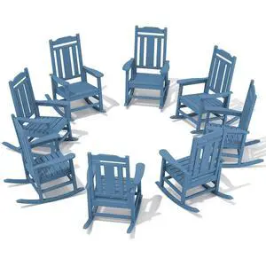 Outdoor Rocking Chair Blue Set of 8, All Weather Patio Rocking Chair, HDPE Poly Rocking Chair for Adults, Heavy Duty Front Porch Rocker Outdoor Rocking Chair Blue Set of 8, All Weather Patio Rocking Chair, HDPE Poly Rocking Chair for Adults, Heavy Duty Front Porch Rocker