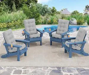 Folding Adirondack Chairs with Cushions - Set of 4, Memory Foam Cushions - Blue/Gray Folding Adirondack Chairs with Cushions - Set of 4, Memory Foam Cushions - Blue/Gray
