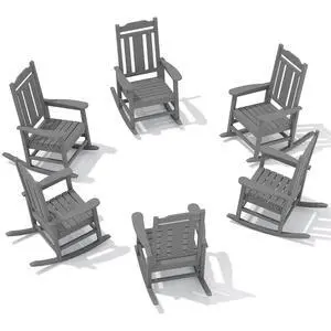 Outdoor Rocking Chair Set of 6, Patio Rocking Chair Sets, HDPE Rocking Chair for Adults, Gray Outdoor Rocking Chair Set of 6, Patio Rocking Chair Sets, HDPE Rocking Chair for Adults, Gray