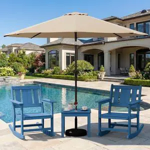Outdoor Rocking Chairs Set of 2 with 1 Side Table & 9ft Patio Umbrella, All-Weather HDPE 3 Piece Patio Furniture Set(Umbrella Base Not Included), Blue Outdoor Rocking Chairs Set of 2 with 1 Side Table & 9ft Patio Umbrella, All-Weather HDPE 3 Piece Patio Furniture Set(Umbrella Base Not Included), Blue
