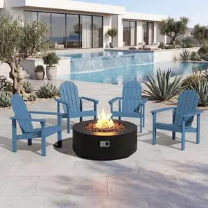 Stackable Modern Adirondack Chairs Set of 4, HDPE Outdoor Patio Chairs with Space-Saving Design, All-Weather Fire Pit Chairs with Widened Seat for Deck, Backyard, Garden, Lawn (Blue) Stackable Modern Adirondack Chairs Set of 4, HDPE Outdoor Patio Chairs with Space-Saving Design, All-Weather Fire Pit Chairs with Widened Seat for Deck, Backyard, Garden, Lawn (Blue)