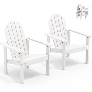 Stackable Modern Adirondack Chairs Set of 2, HDPE Outdoor Patio Chairs with Space-Saving Design, All-Weather Fire Pit Chairs with Widened Seat for Deck, Backyard, Garden, Lawn (White) Stackable Modern Adirondack Chairs Set of 2, HDPE Outdoor Patio Chairs with Space-Saving Design, All-Weather Fire Pit Chairs with Widened Seat for Deck, Backyard, Garden, Lawn (White)