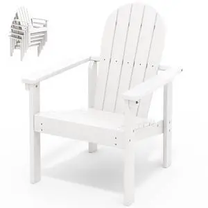 Stackable Modern Adirondack Chair, HDPE Outdoor Patio Chair with Space-Saving Design, All-Weather Fire Pit Chair with Widened Seat for Deck, Backyard, Garden, Lawn (White) Stackable Modern Adirondack Chair, HDPE Outdoor Patio Chair with Space-Saving Design, All-Weather Fire Pit Chair with Widened Seat for Deck, Backyard, Garden, Lawn (White)