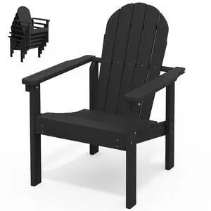 Stackable Modern Adirondack Chair, HDPE Outdoor Patio Chair with Space-Saving Design, All-Weather Fire Pit Chair with Widened Seat for Deck, Backyard, Garden, Lawn (Black) Stackable Modern Adirondack Chair, HDPE Outdoor Patio Chair with Space-Saving Design, All-Weather Fire Pit Chair with Widened Seat for Deck, Backyard, Garden, Lawn (Black)