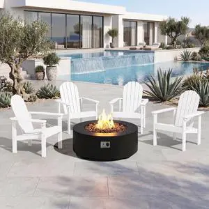 Stackable Modern Adirondack Chairs Set of 4, HDPE Outdoor Patio Chairs with Space-Saving Design, All-Weather Fire Pit Chairs with Widened Seat for Deck, Backyard, Garden, Lawn (White) Stackable Modern Adirondack Chairs Set of 4, HDPE Outdoor Patio Chairs with Space-Saving Design, All-Weather Fire Pit Chairs with Widened Seat for Deck, Backyard, Garden, Lawn (White)