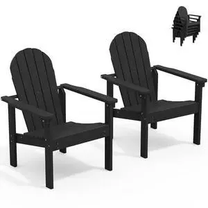 Stackable Modern Adirondack Chairs Set of 2, HDPE Outdoor Patio Chairs with Space-Saving Design, All-Weather Fire Pit Chairs with Widened Seat for Deck, Backyard, Garden, Lawn (Black) Stackable Modern Adirondack Chairs Set of 2, HDPE Outdoor Patio Chairs with Space-Saving Design, All-Weather Fire Pit Chairs with Widened Seat for Deck, Backyard, Garden, Lawn (Black)