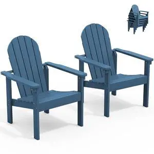Stackable Modern Adirondack Chairs Set of 2, Outdoor HDPE Chairs with Space-Saving Design, All-Weather Fire Pit Chairs with Widened Seat for Deck, Backyard, Garden, Lawn (Blue) Stackable Modern Adirondack Chairs Set of 2, Outdoor HDPE Chairs with Space-Saving Design, All-Weather Fire Pit Chairs with Widened Seat for Deck, Backyard, Garden, Lawn (Blue)