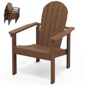 Stackable Modern Adirondack Chair, HDPE Outdoor Patio Chair with Space-Saving Design, All-Weather Fire Pit Chair with Widened Seat for Deck, Backyard, Garden, Lawn (Brown) Stackable Modern Adirondack Chair, HDPE Outdoor Patio Chair with Space-Saving Design, All-Weather Fire Pit Chair with Widened Seat for Deck, Backyard, Garden, Lawn (Brown)
