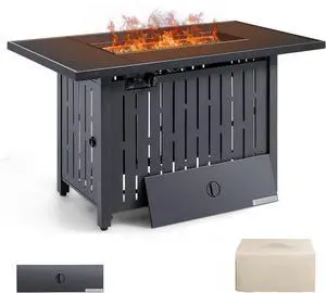 43 inch Propane Gas Fire Pit Table Outdoor 50,000 BTU Auto lgnition Patio Propane Gas Firepit with Tempered Glass Desktop and Glass Stone, Black 43 inch Propane Gas Fire Pit Table Outdoor 50,000 BTU Auto lgnition Patio Propane Gas Firepit with Tempered Glass Desktop and Glass Stone, Black