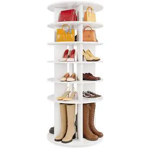 Rotating Shoe Rack Tower, 6-Tier Vertical Closet Storage Organizer for Shoes, Handbags & Tall Boots, 360° Spinning Lazy Susan Base, Space-Saving for Bedroom & Closet (White) Rotating Shoe Rack Tower, 6-Tier Vertical Closet Storage Organizer for Shoes, Handbags & Tall Boots, 360° Spinning Lazy Susan Base, Space-Saving for Bedroom & Closet (White)