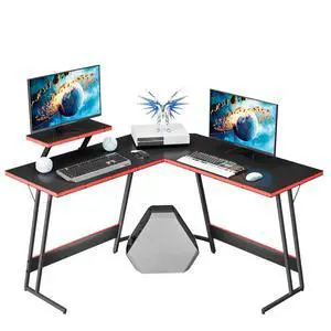 L Shaped Gaming Desk Computer Corner PC Desk Table with Large Monitor Riser Stand for Home Office Sturdy Writing Workstation (Black, 47 Inch) L Shaped Gaming Desk Computer Corner PC Desk Table with Large Monitor Riser Stand for Home Office Sturdy Writing Workstation (Black, 47 Inch)