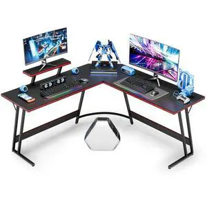 L Shaped Gaming Desk, 51 Inch Pc Corner Table, Computer Corner Desk with Monitor Stand for Home Office Sturdy Writing Workstation (Large, Black) L Shaped Gaming Desk, 51 Inch Pc Corner Table, Computer Corner Desk with Monitor Stand for Home Office Sturdy Writing Workstation (Large, Black)