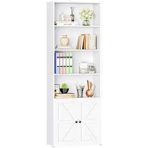 Industrial Bookshelf and Bookcases with Doors Modern Bookshelf Cabinet Tall Book Shelves Storage for Home Office, Bedroom (White) Industrial Bookshelf and Bookcases with Doors Modern Bookshelf Cabinet Tall Book Shelves Storage for Home Office, Bedroom (White)