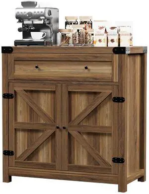 Bar Cabinet with Drawer & 2 Doors - 31.59" W Rustic Sideboard for Home Bar, Wine Storage & Coffee Station, Farmhouse Style Buffet Storage Cabinet for Kitchen, Dining Room (Rustic Brown) Bar Cabinet with Drawer & 2 Doors - 31.59" W Rustic Sideboard for Home Bar, Wine Storage & Coffee Station, Farmhouse Style Buffet Storage Cabinet for Kitchen, Dining Room (Rustic Brown)