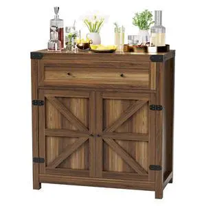 Coffee Bar Cabinet Farmhouse Kitchen Sideboard Buffet Cabinet with Drawer and Adjustable Shelf Barn Door Storage for Kitchen, Dining Room, Bathroom, Entryway (Brown) Coffee Bar Cabinet Farmhouse Kitchen Sideboard Buffet Cabinet with Drawer and Adjustable Shelf Barn Door Storage for Kitchen, Dining Room, Bathroom, Entryway (Brown)
