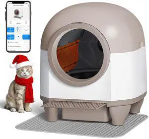 Automatic Self-Cleaning Litter Box, 90L Large Capacity for Multiple Cats - APP Controlled with Safety Protection, Included Litter Mat & 1 Roll Garbage Bags (Brown) Automatic Self-Cleaning Litter Box, 90L Large Capacity for Multiple Cats - APP Controlled with Safety Protection, Included Litter Mat & 1 Roll Garbage Bags (Brown)