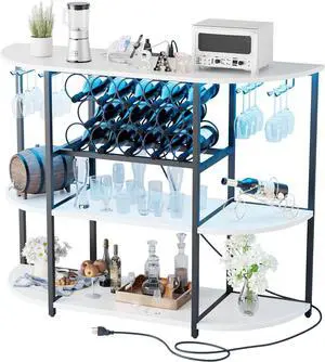 Wine Bar Cabinet with LED Light and Charging Station, Freestanding Wine Racks & Cabinet with 3 Tiers Storage Shelves and Footstands, Coffee Liquor Bar Cabinets for Home/Kitchen (White) Wine Bar Cabinet with LED Light and Charging Station, Freestanding Wine Racks & Cabinet with 3 Tiers Storage Shelves and Footstands, Coffee Liquor Bar Cabinets for Home/Kitchen (White)