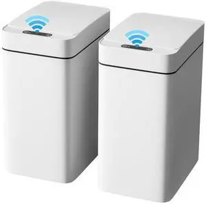 Bathroom Trash Can with Lid 2.5 Gallon, Motion Sensor Trash Can 2 Pack, Slim Automatic Garbage Can, Touchless Smart Wastebaskets Waterproof for Bathroom, Kitchen, Office (2, White) Bathroom Trash Can with Lid 2.5 Gallon, Motion Sensor Trash Can 2 Pack, Slim Automatic Garbage Can, Touchless Smart Wastebaskets Waterproof for Bathroom, Kitchen, Office (2, White)