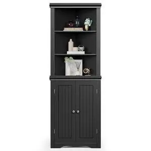 Corner Cabinet Corner Bathroom Cabinet with 2 Doors and 3 Tier Shelves Free Standing Corner Storage Cabinet for Bathroom, Living Room, Bedroom or Kitchen (Black) Corner Cabinet Corner Bathroom Cabinet with 2 Doors and 3 Tier Shelves Free Standing Corner Storage Cabinet for Bathroom, Living Room, Bedroom or Kitchen (Black)