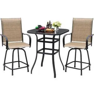 Patio Swivel Bar Set 3 Pieces Patio High Top Bar Table and Stools Chairs Set Textilene Sling Fabric Outdoor Bar Stools Set of 2 for Garden, Balcony Patio Swivel Bar Set 3 Pieces Patio High Top Bar Table and Stools Chairs Set Textilene Sling Fabric Outdoor Bar Stools Set of 2 for Garden, Balcony