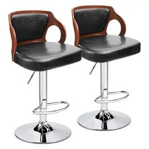 Bar Stools Walnut Bentwood Adjustable Height Leather Modern Barstools with Back Vinyl Seat Extremely Comfy Bar Stools 2 Piece (Black) Bar Stools Walnut Bentwood Adjustable Height Leather Modern Barstools with Back Vinyl Seat Extremely Comfy Bar Stools 2 Piece (Black)