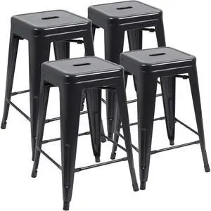 24 Inches Metal Bar Stools Industrial Barstools Stackable High Backless Stools Vintage Indoor Outdoor Stackable Kitchen Stools Set of 4 (Black) 24 Inches Metal Bar Stools Industrial Barstools Stackable High Backless Stools Vintage Indoor Outdoor Stackable Kitchen Stools Set of 4 (Black)