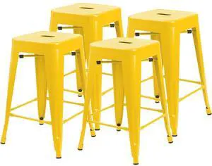 24 Inches Metal Bar Stools Industrial Barstools Stackable High Backless Stools Vintage Indoor Outdoor Stackable Kitchen Stools Set of 4 (Yellow) 24 Inches Metal Bar Stools Industrial Barstools Stackable High Backless Stools Vintage Indoor Outdoor Stackable Kitchen Stools Set of 4 (Yellow)