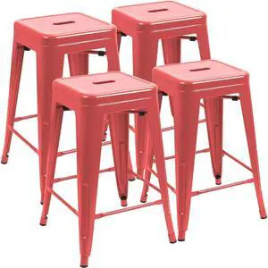 24 Inches Metal Bar Stools Industrial Barstools Stackable High Backless Stools Vintage Indoor Outdoor Stackable Kitchen Stools Set of 4 (Red) 24 Inches Metal Bar Stools Industrial Barstools Stackable High Backless Stools Vintage Indoor Outdoor Stackable Kitchen Stools Set of 4 (Red)