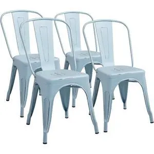 Metal Dining Chair Indoor Outdoor Use Stackable Chic Side Classic Trattoria Metal Chairs Set of 4 for Kitchen, Dining Room, Bistro and Cafe (Distressed Blue) Metal Dining Chair Indoor Outdoor Use Stackable Chic Side Classic Trattoria Metal Chairs Set of 4 for Kitchen, Dining Room, Bistro and Cafe (Distressed Blue)